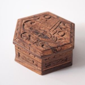 Carved Wooden Hexagon Trinket Jewelry Stash Box | Made in Indonesia